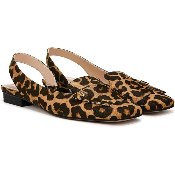 Franco Sarto Women 7M Tan Black Leopard Teagan Slingback Flat Square Toe LB15-20 - Picture 1 of 8